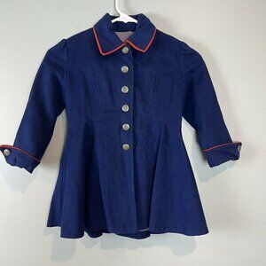Vtg Mid Century Girls Blue Coat Clipper Ship Buttons Madeline 28" Bust 23" Lngth